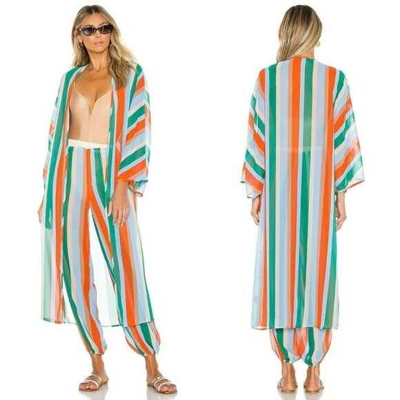House of Harlow 1960 xREVOLVE Opal Kimono - Miami Stripe - Picture 1 of 12
